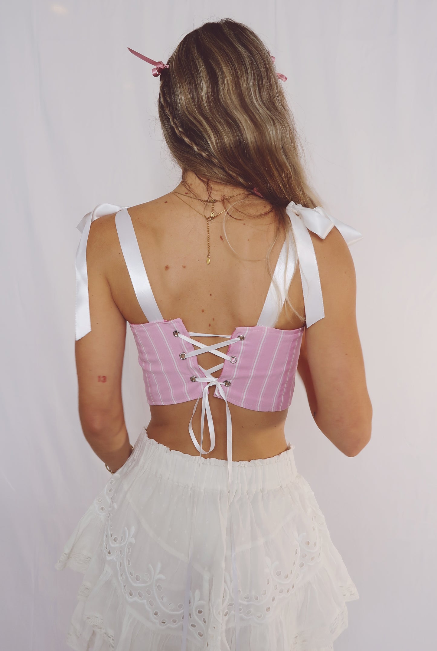 The Aurora Corset in Pink with Stripe Pattern