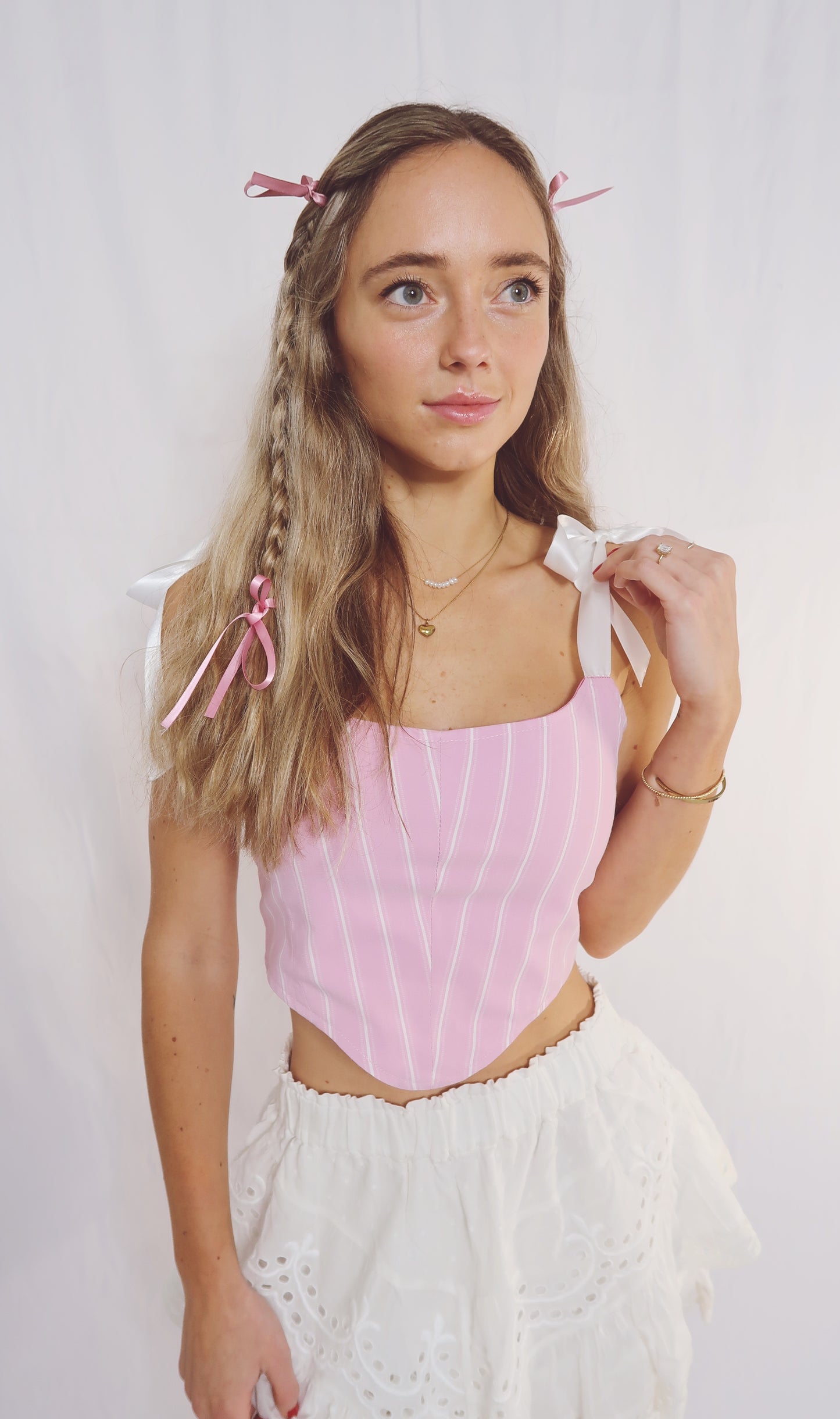 The Aurora Corset in Pink with Stripe Pattern